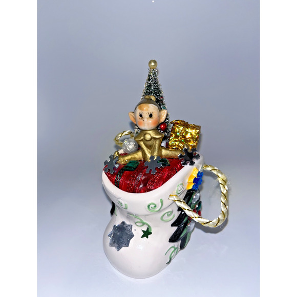 Vintage Ceramic Christmas Elf Pixie Spreading a little holiday Pixie Dust ! OOAK - Picture 2 of 16